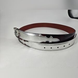 Custom BLACK CHERRY w/ SILVER Genuine Leather Interchangeable BELT STRAP sz 47